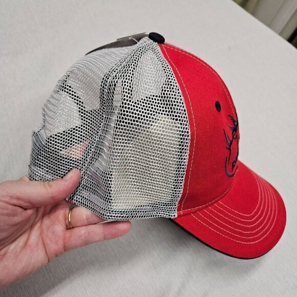 RMEF Rocky Mountain Elk Foundation NWT Red White Mesh Trucker Hat Snapback Cap - Picture 3 of 8
